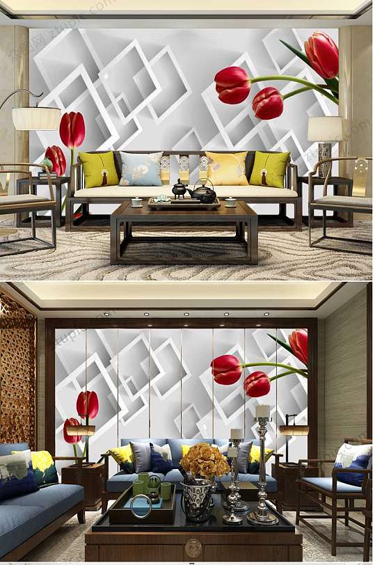 3d现代轻奢背景墙