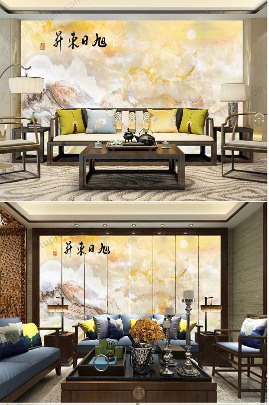 旭日东升大理石纹背景墙-众图网