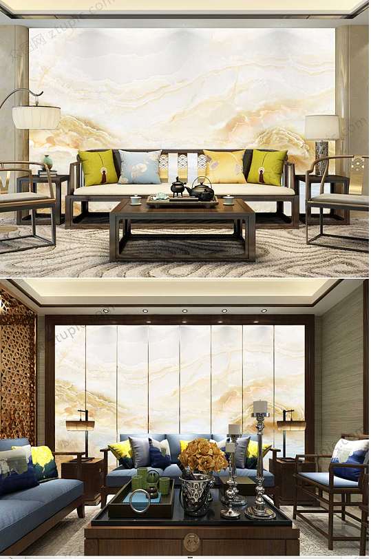 石纹山水墙纸壁画-众图网