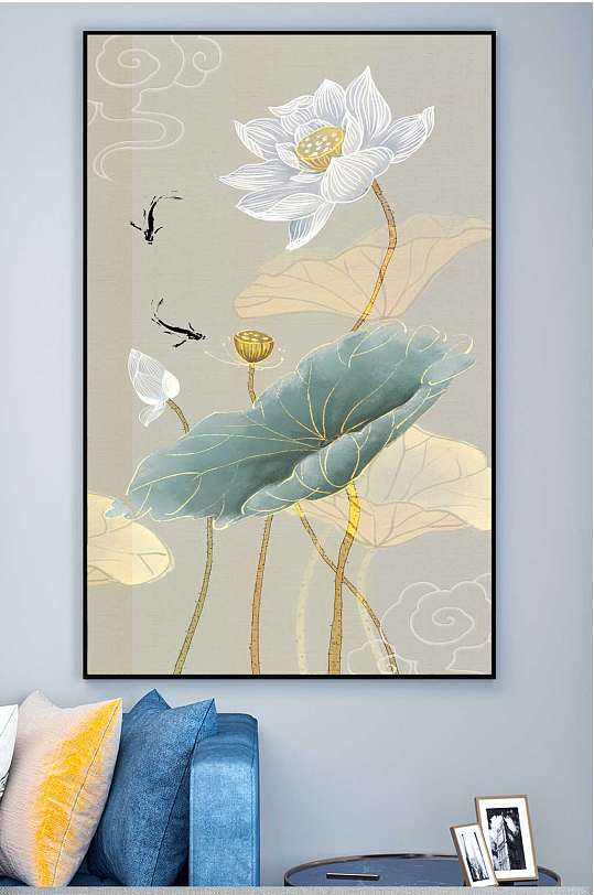 荷花蜻蜓玄关装饰画-众图网