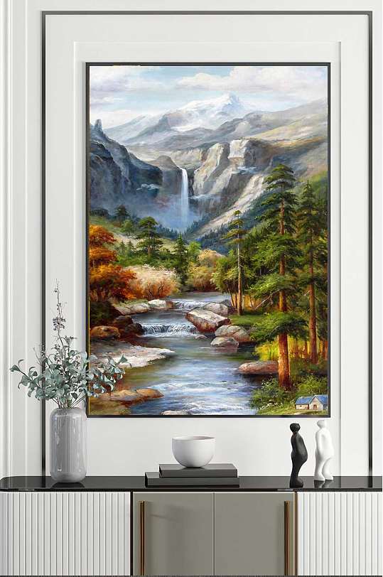 山水油画风景装饰画 大气山河图-众图网