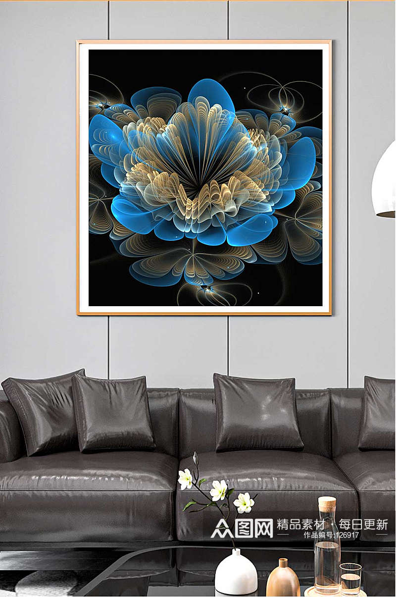 蓝色花朵装奢华装饰画素材
