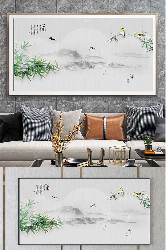 中国风水墨山水情装饰画-众图网