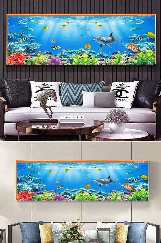 蓝色海洋卡通装饰画-众图网
