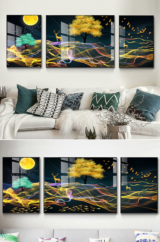 抽象线条玄关装饰画-众图网