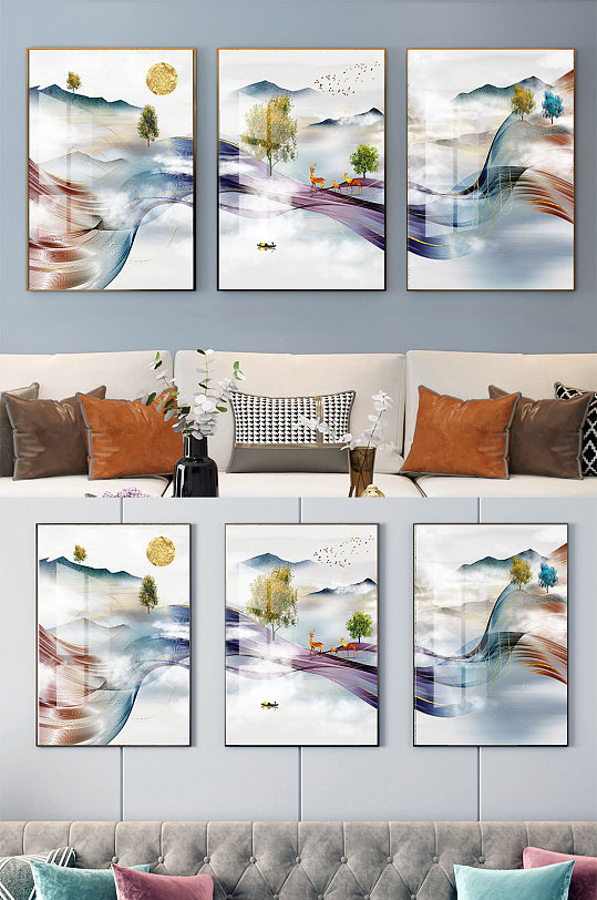 新中式意境山水玄关装饰画-众图网