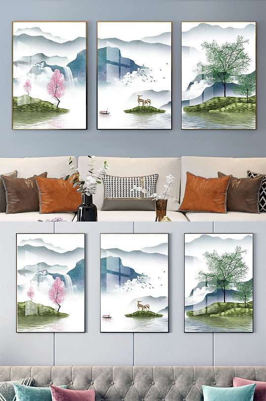 绿水青山客厅装饰画-众图网