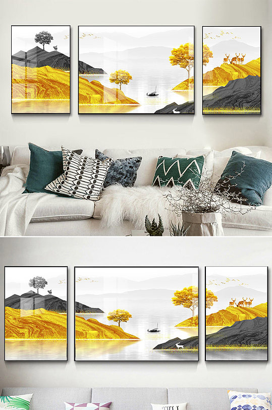 金色山脉抽象风景画-众图网