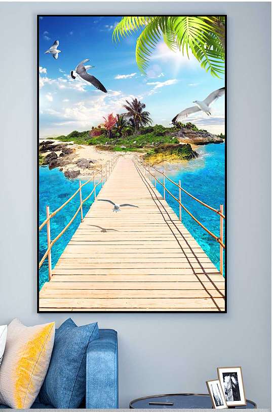 海鸥海边风景装饰画-众图网