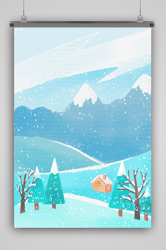 美丽冬天雪景海报背景