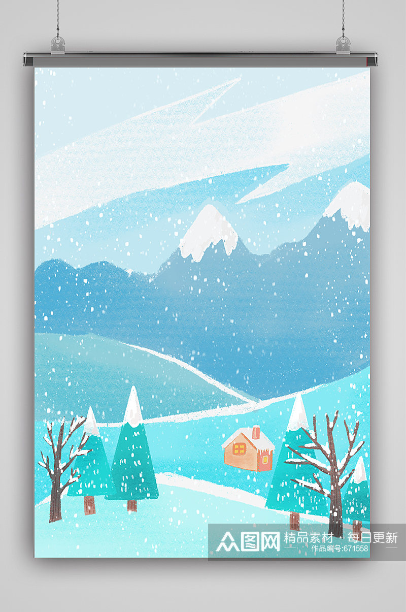 美丽冬天雪景海报背景素材