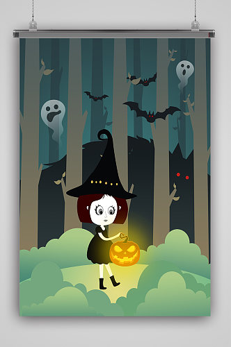 巫婆幽灵蝙蝠万圣节海报背景
