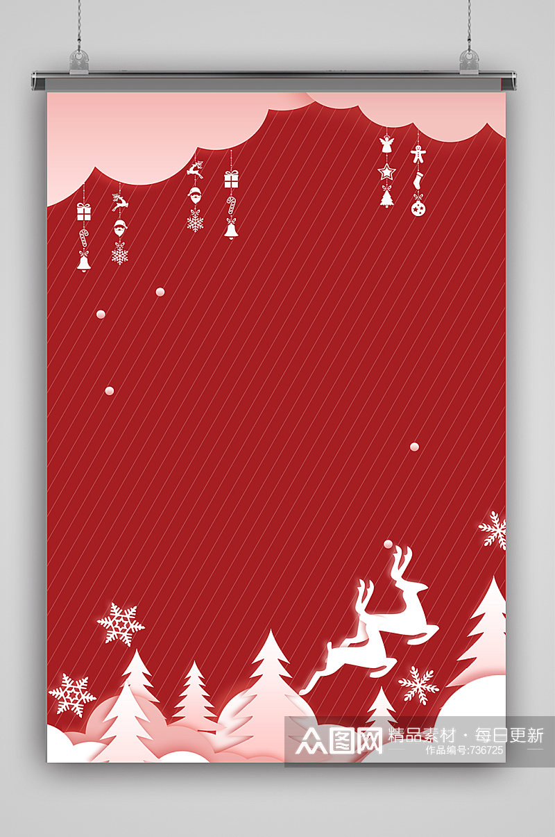 红色剪纸圣诞节背景素材
