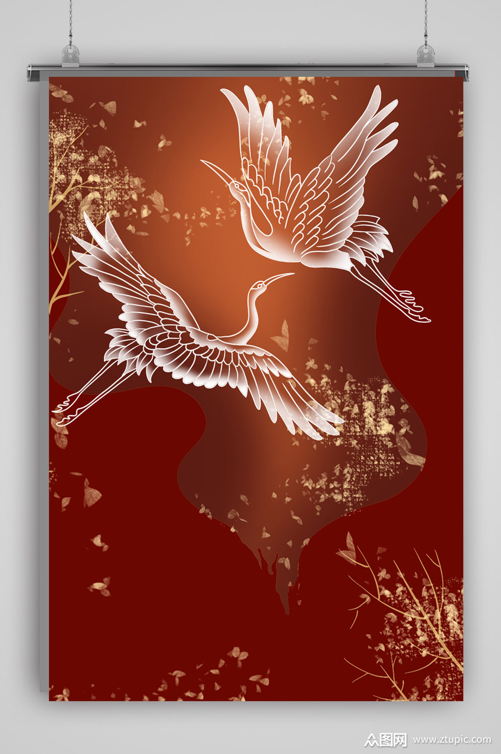 仙鹤复古中国风背景