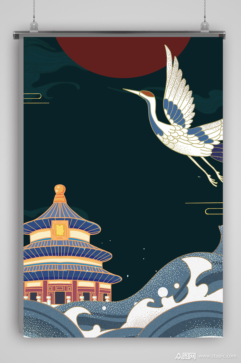高塔飞鹤国潮海报模板下载-编号73140-众图网