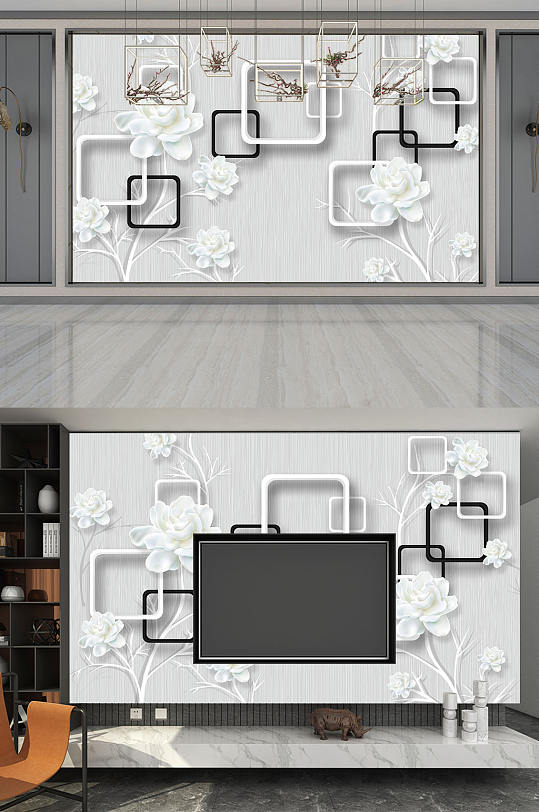 中式客厅背景墙-众图网