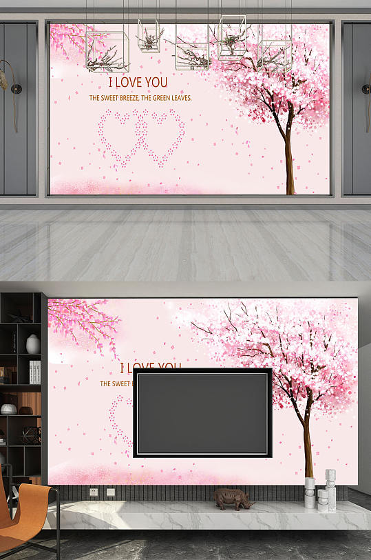 粉色温馨家庭背景墙-众图网