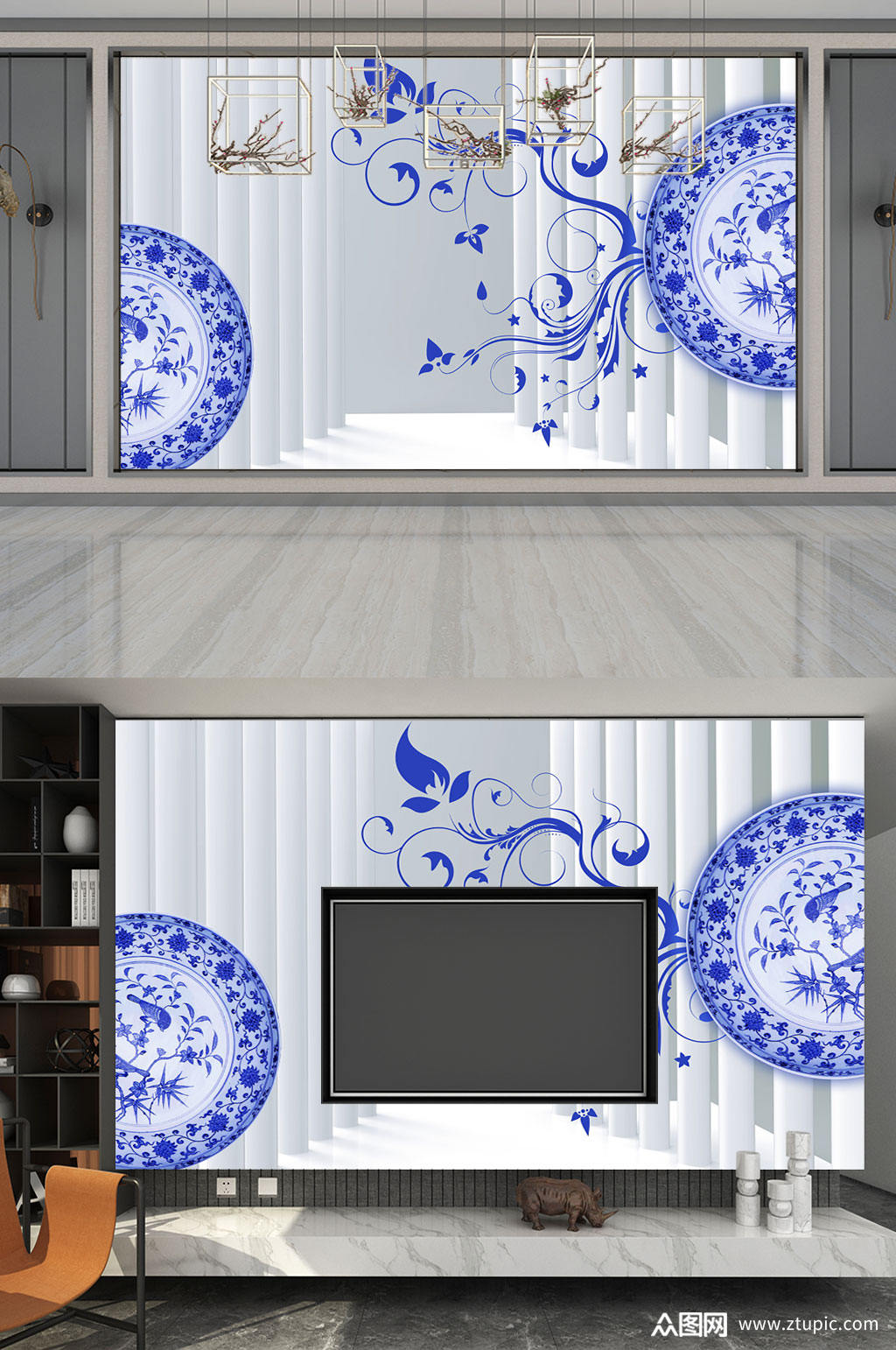 中式青花瓷背景墙