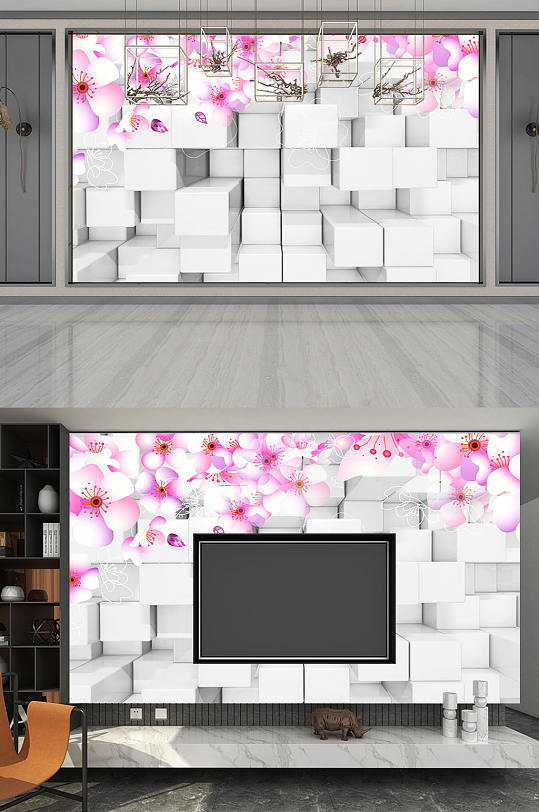 立体方块背景墙-众图网