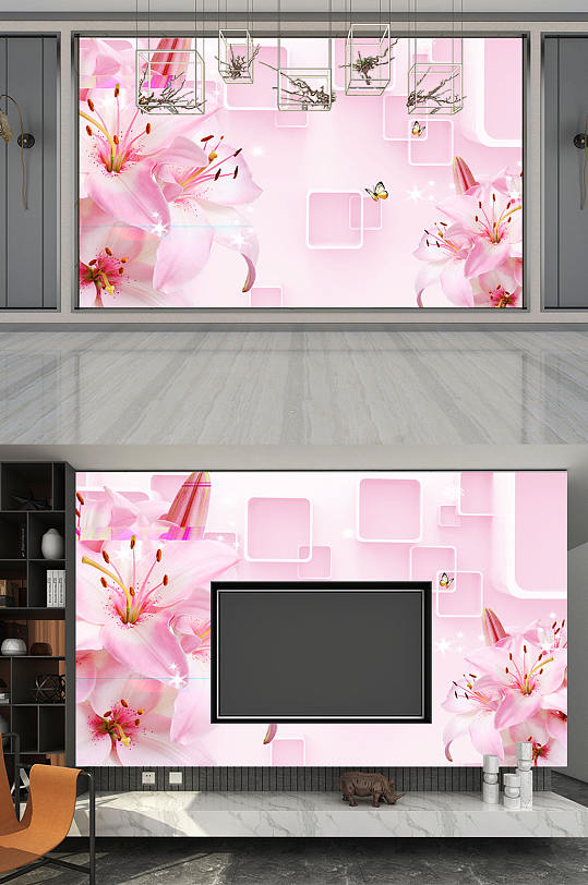 粉色百合清香背景装饰-众图网