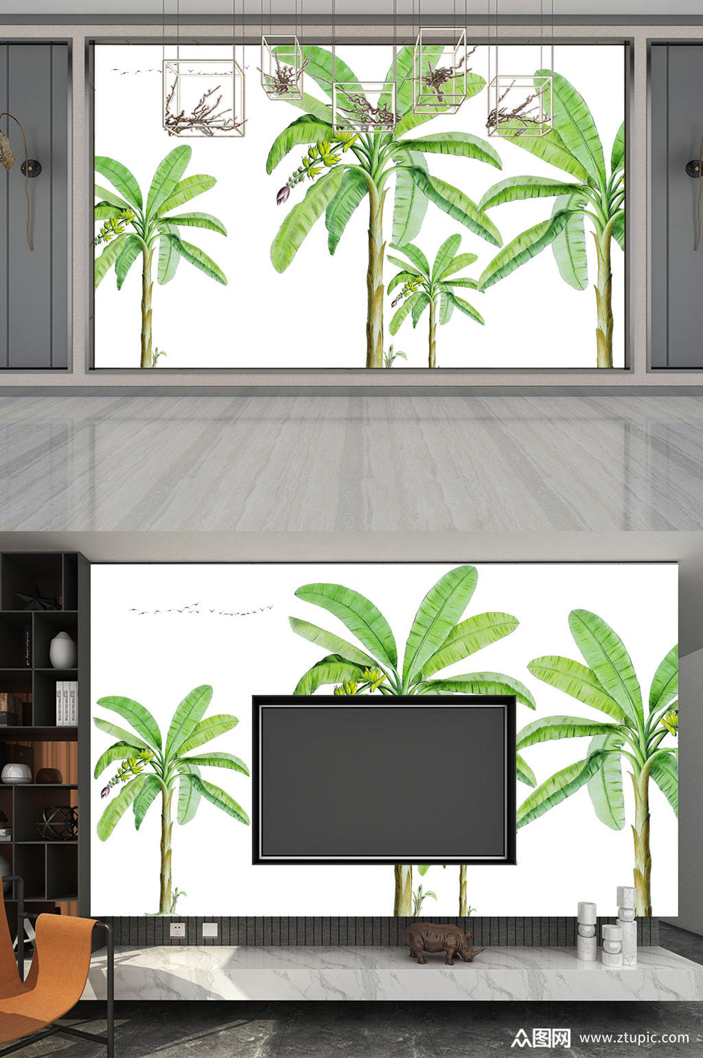 清新芭蕉墙画素材