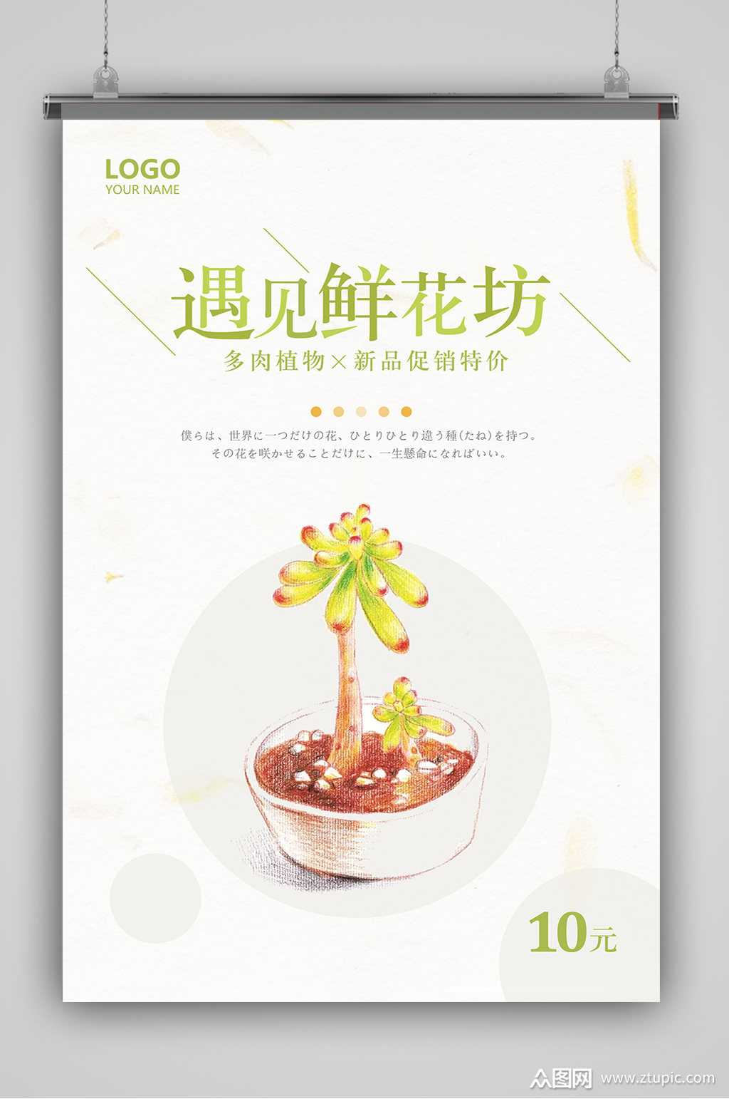 日系多肉植物促销海报