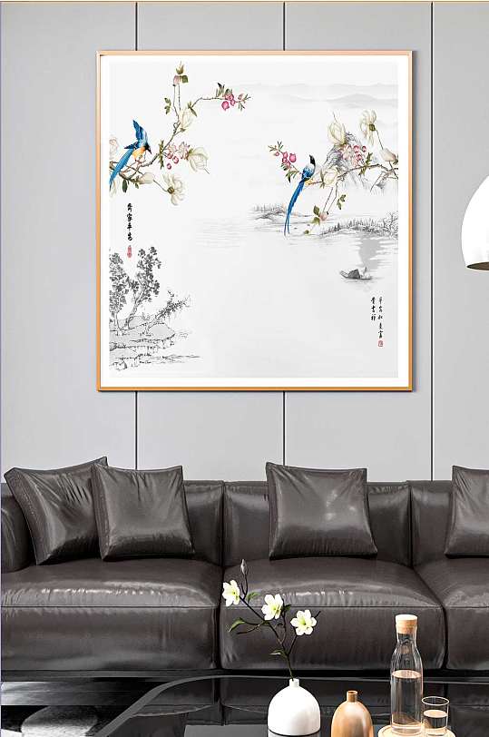 新中式水墨花鸟装饰画-众图网