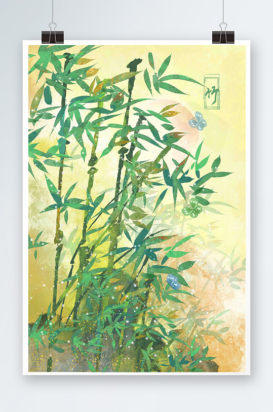 梅兰竹菊古风水墨竹子插画-众图网