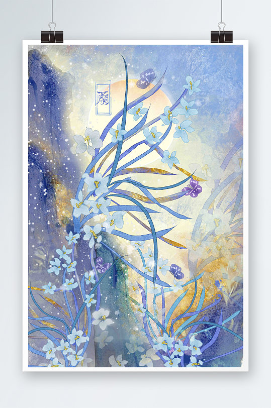 梅蘭竹菊水墨蘭花古風(fēng)蘭花裝飾插畫