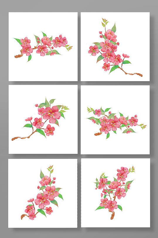 唯美古风手绘桃花樱花花卉元素插画-众图网