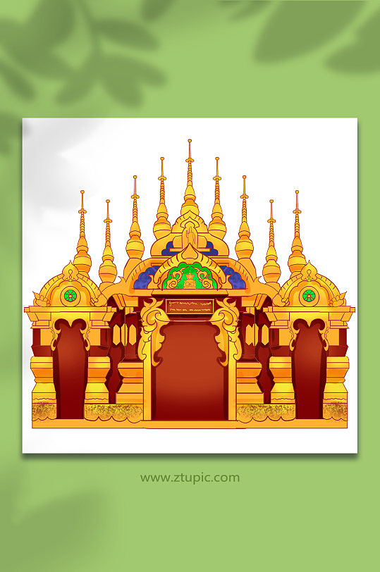 西双版纳总佛寺建筑元素插画