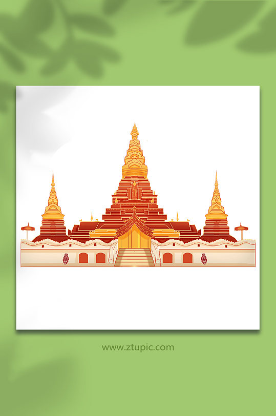 西双版纳景洪大金塔建筑元素插画