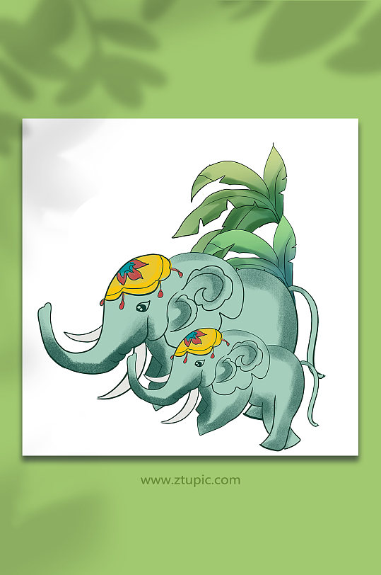 手繪云南大象雕塑元素插畫