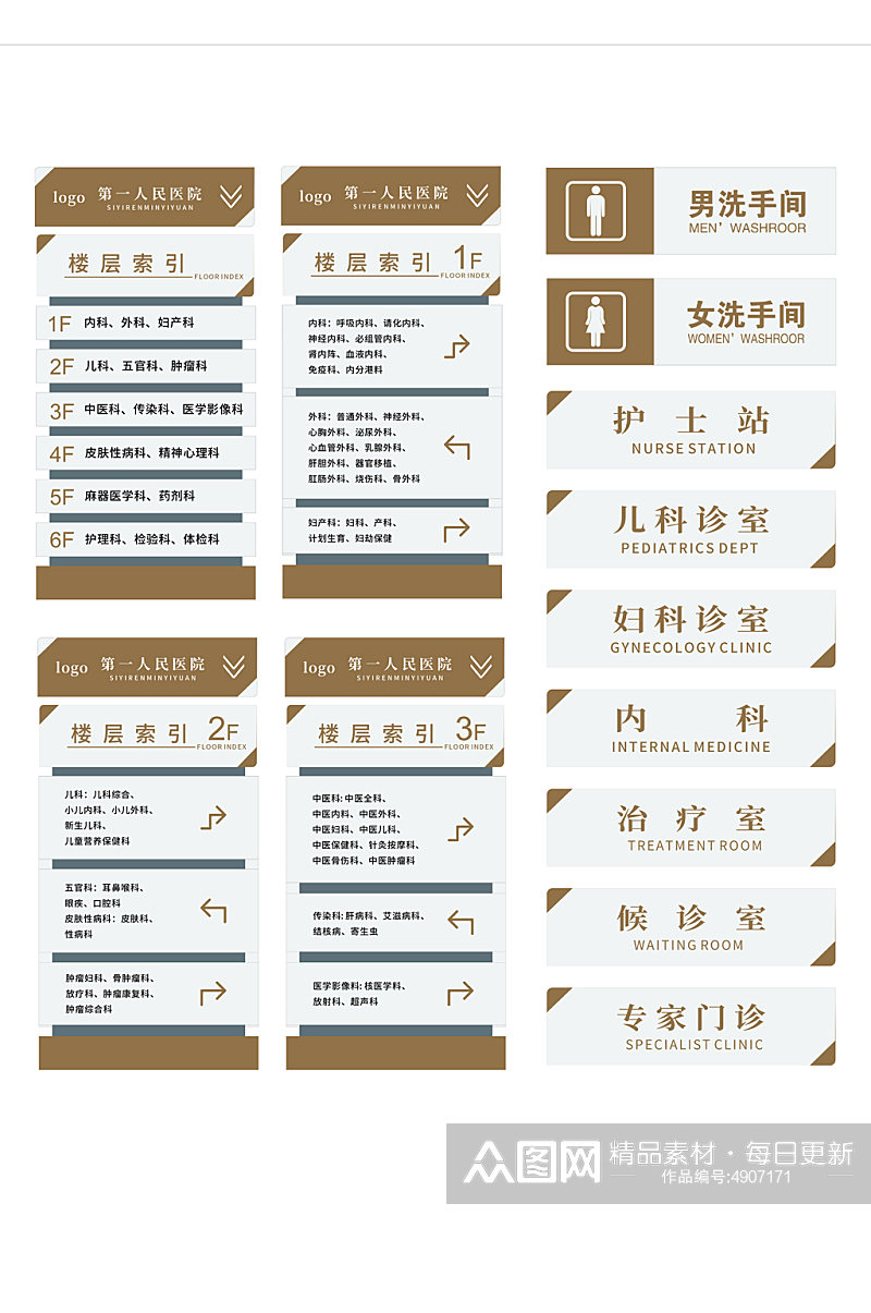 咖色新中式医院楼层索引导视牌门牌素材