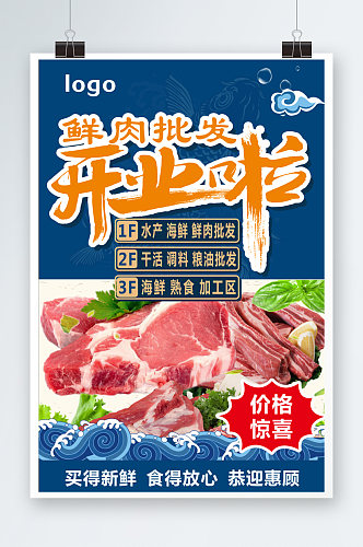 鲜肉批发开业海报