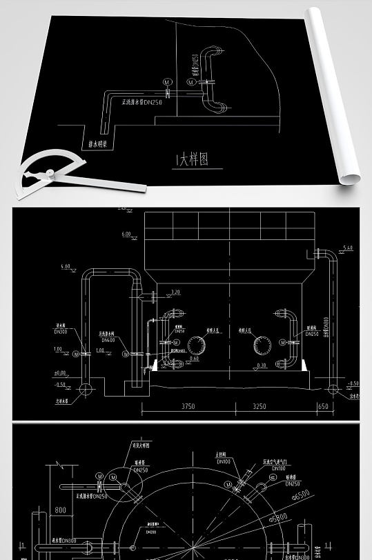 空气擦洗滤池施工图纸-众图网