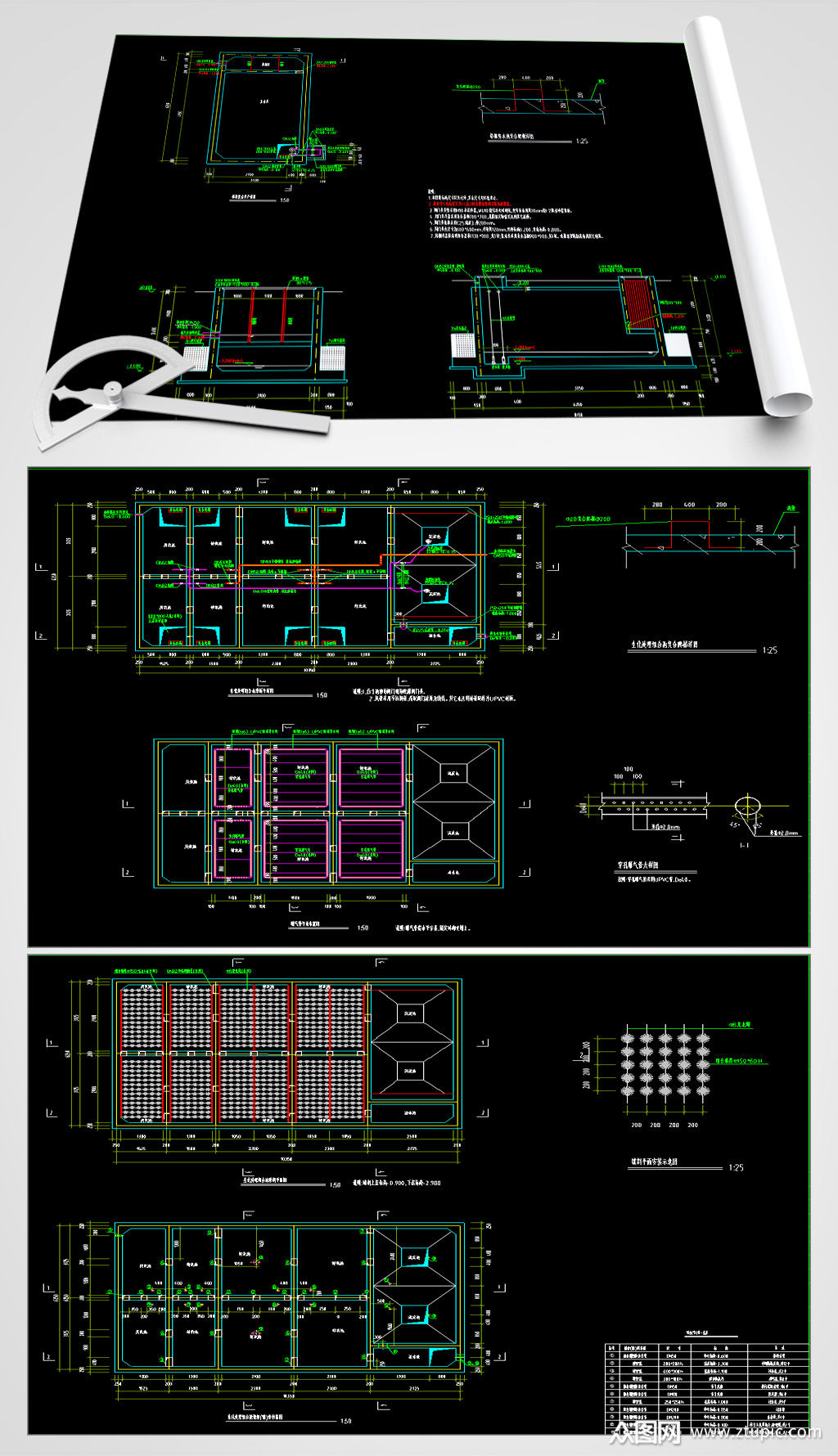 农村生活污水处理站点施工图模板下载-编号1759374-众图网