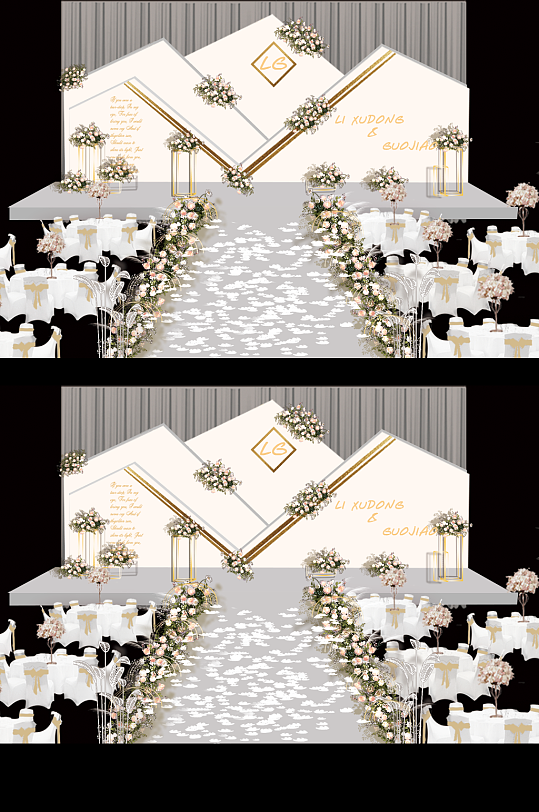 金色新中式婚礼布置-众图网