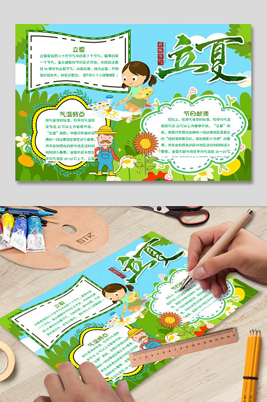 立夏手抄報(bào)電子小報(bào)小學(xué)邊框排版模版卡通