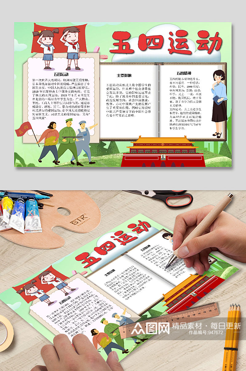 五四运动共产党手抄报电子小报边框儿童卡通素材