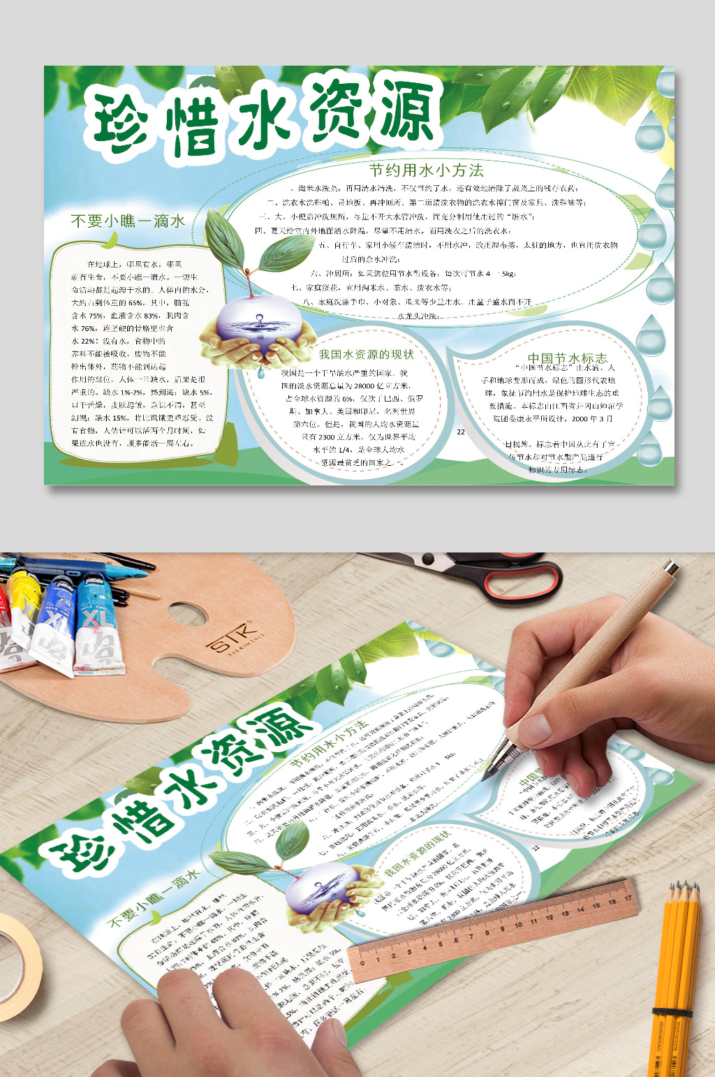 珍惜水资源电子Word手抄报小报花边儿童素材