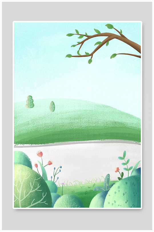 蓝天花树绿草背景-众图网