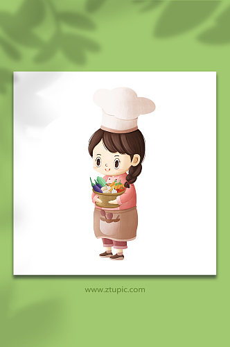 女孩围裙小厨师插画
