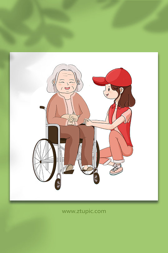 女孩志愿者坐轮椅老年人人物元素