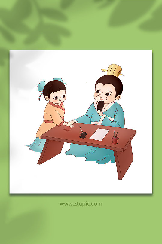 老中医女孩诊脉医疗人物插画