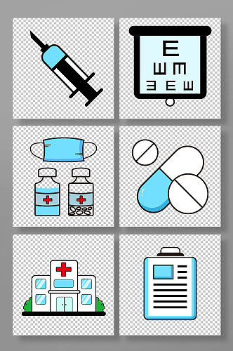 蓝色简约医院医疗矢量元素图标