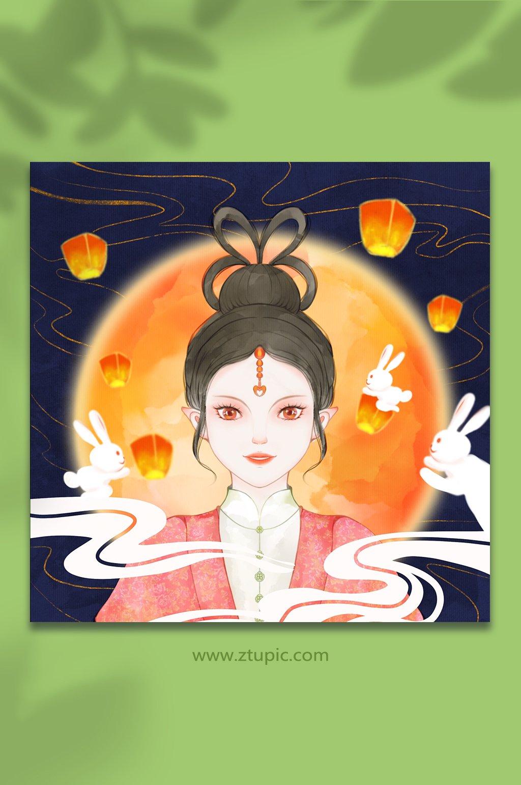 原创中秋节嫦娥玉兔插画素材