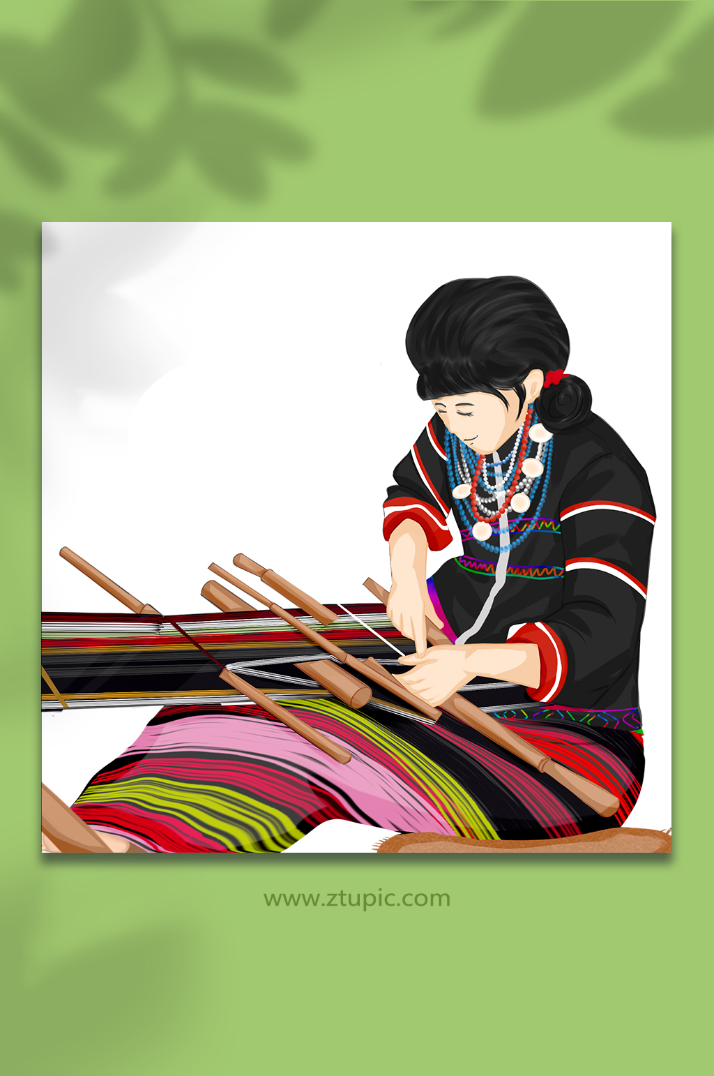 少数民族珞巴族族传统编织原创人物插画