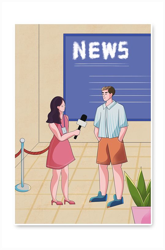 发布会采访人物记者新闻媒体人物插画