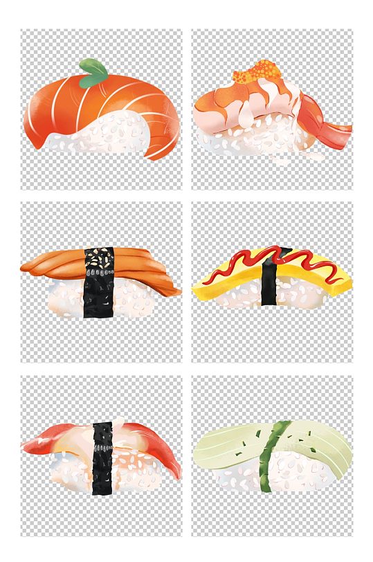 三文鱼鲜虾北极贝寿司日料美食元素插画